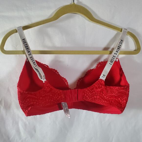 Victoria’s Secret Red Lace Wireless Bra 34DD Lightly Lined T-Shirt Style - Picture 3 of 10